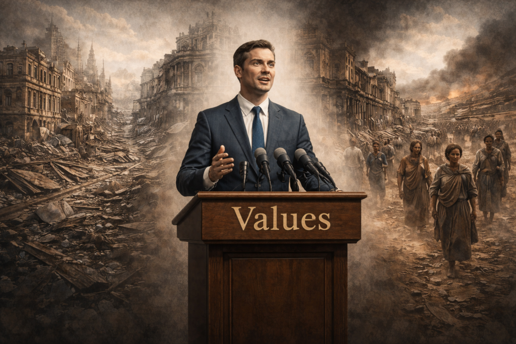 Werte über Trümmern (KI, DALLE-3)