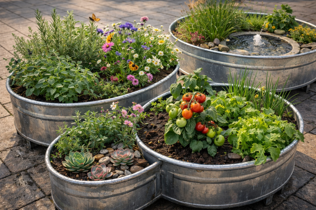 Gemüse und Kräuter im Zinkbleck-Garten (Symbolbild, KI generiert)